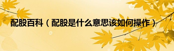 配股百科（配股是什么意思該如何操作）