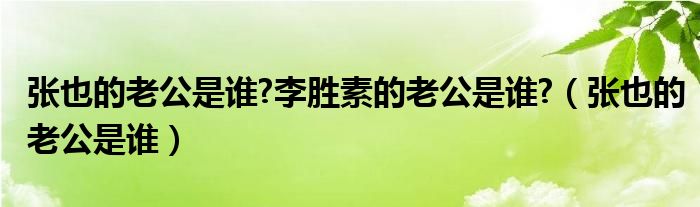 張也的老公是誰(shuí)?李勝素的老公是誰(shuí)?（張也的老公是誰(shuí)）