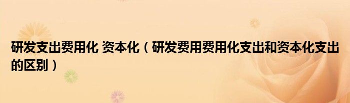 研發(fā)支出費用化 資本化（研發(fā)費用費用化支出和資本化支出的區(qū)別）