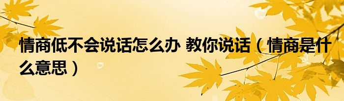 情商低不會(huì)說話怎么辦 教你說話（情商是什么意思）
