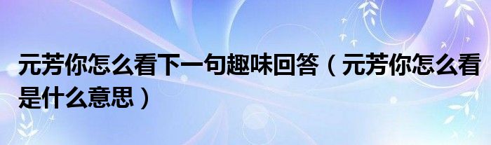 元芳你怎么看下一句趣味回答（元芳你怎么看是什么意思）