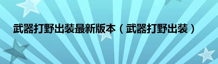 武器打野出裝最新版本（武器打野出裝）
