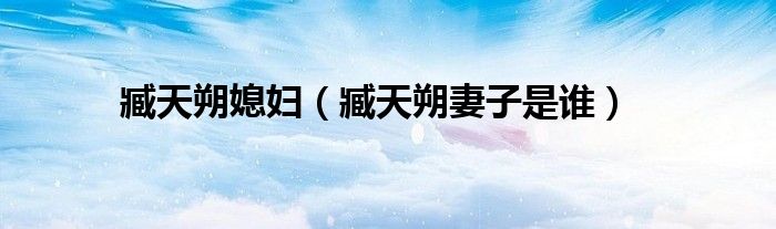 臧天朔媳婦（臧天朔妻子是誰(shuí)）
