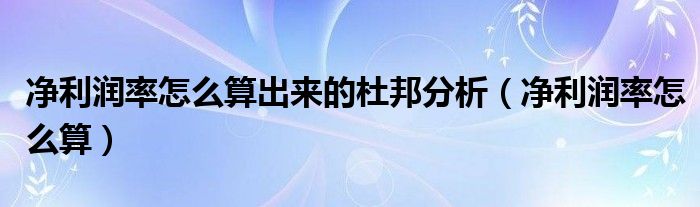 凈利潤率怎么算出來的杜邦分析（凈利潤率怎么算）