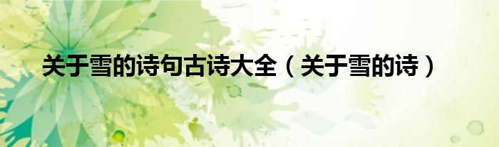 關(guān)于雪的詩句古詩大全（關(guān)于雪的詩）