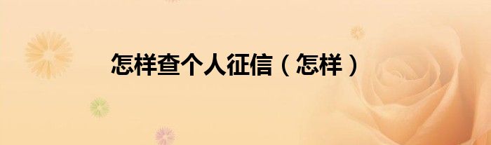 怎樣查個人征信（怎樣）