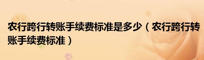 農行跨行轉賬手續(xù)費標準是多少（農行跨行轉賬手續(xù)費標準）