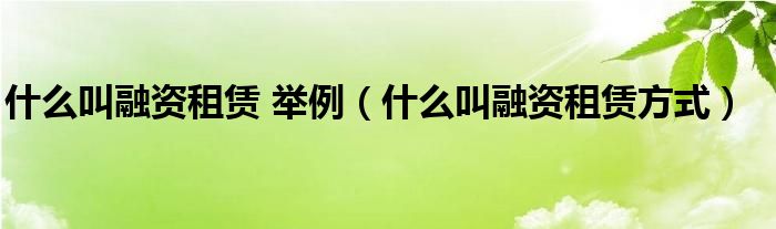 什么叫融資租賃 舉例（什么叫融資租賃方式）
