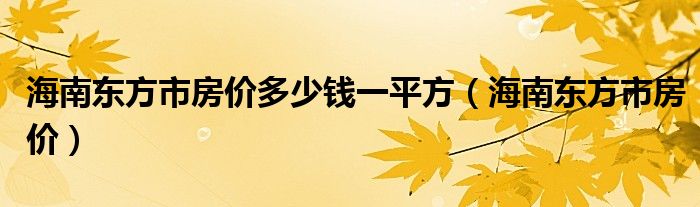 海南東方市房價多少錢一平方（海南東方市房價）