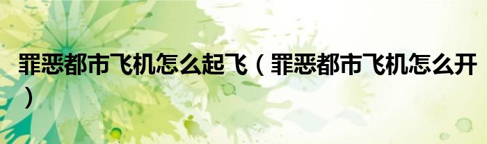 罪惡都市飛機(jī)怎么起飛（罪惡都市飛機(jī)怎么開）