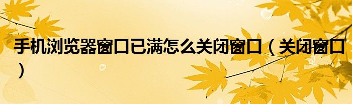 手機瀏覽器窗口已滿怎么關閉窗口（關閉窗口）