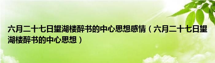 六月二十七日望湖樓醉書的中心思想感情（六月二十七日望湖樓醉書的中心思想）