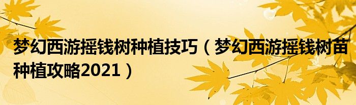 夢幻西游搖錢樹種植技巧（夢幻西游搖錢樹苗種植攻略2021）