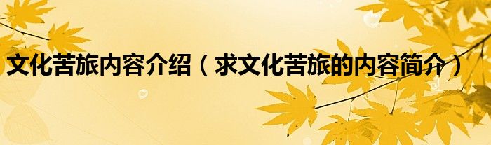 文化苦旅內(nèi)容介紹（求文化苦旅的內(nèi)容簡(jiǎn)介）
