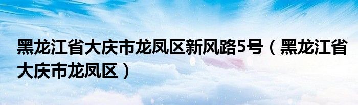 黑龍江省大慶市龍鳳區(qū)新風路5號（黑龍江省大慶市龍鳳區(qū)）