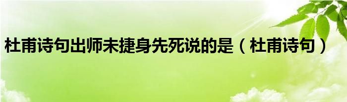 杜甫詩句出師未捷身先死說的是（杜甫詩句）