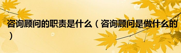 咨詢顧問的職責是什么（咨詢顧問是做什么的）