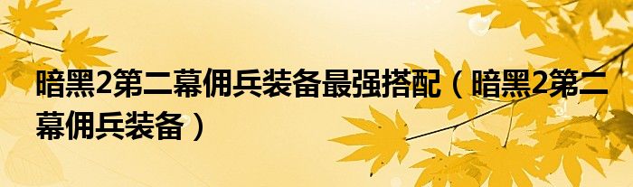 暗黑2第二幕傭兵裝備最強(qiáng)搭配（暗黑2第二幕傭兵裝備）