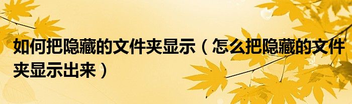 如何把隱藏的文件夾顯示（怎么把隱藏的文件夾顯示出來）