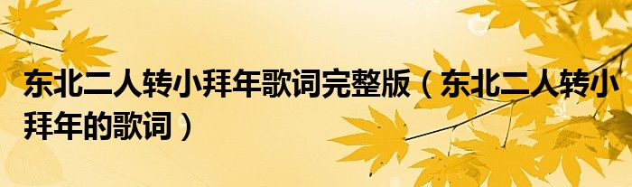 東北二人轉(zhuǎn)小拜年歌詞完整版（東北二人轉(zhuǎn)小拜年的歌詞）