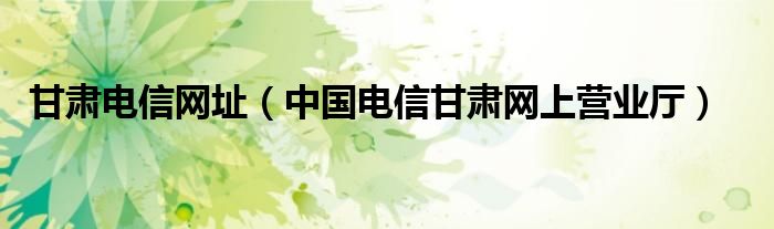 甘肅電信網(wǎng)址（中國電信甘肅網(wǎng)上營業(yè)廳）