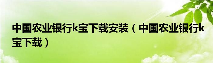 中國農(nóng)業(yè)銀行k寶下載安裝（中國農(nóng)業(yè)銀行k寶下載）