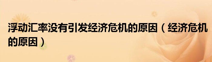 浮動匯率沒有引發(fā)經(jīng)濟危機的原因（經(jīng)濟危機的原因）