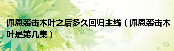 佩恩襲擊木葉之后多久回歸主線（佩恩襲擊木葉是第幾集）