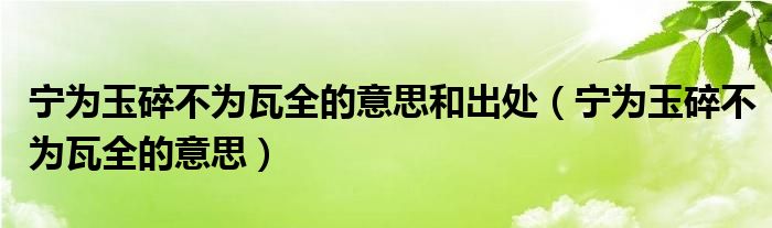 寧為玉碎不為瓦全的意思和出處（寧為玉碎不為瓦全的意思）