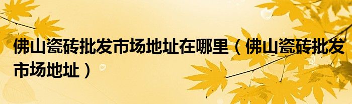 佛山瓷磚批發(fā)市場地址在哪里（佛山瓷磚批發(fā)市場地址）