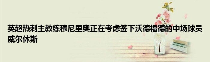 英超熱刺主教練穆尼里奧正在考慮簽下沃德福德的中場(chǎng)球員威爾休斯